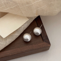 wholesale S925 Sterling Silver Minimalist Brushed Matte Ball Stud Earrings for Women, Korean Style Elegant and Versatile Ear Accessories-Pure silver (round bead diameter 14MM)