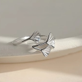wholesale S925 Sterling Silver "Three Lives with Apricot" Ginkgo Leaf Plain Silver Ring, Fashionable Niche Design for Daily Wear-0-1