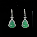 wholesale 925 Silver Gold-Plated Earrings with High-Carbon Drilled Muzo Green Natural Chalcedony, Yang Mi's Same Style New Chinese Jewelry for Women-0-1