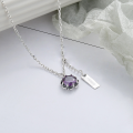 wholesale S925 Sterling Silver Korean-style Minimalist Designer Luxury Amethyst Pendant with English Tag and Tassel Necklace for Women-0-0