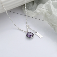 wholesale S925 Sterling Silver Korean-style Minimalist Designer Luxury Amethyst Pendant with English Tag and Tassel Necklace for Women-YFL311/approx. 9.3g 925 silver