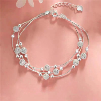 wholesale 925 Silver Three Lives Three Worlds Sweet Chinese Style Ins Niche Design Multi-Layer Bracelet for Women and Best Friends-xb1329-silver