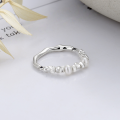 wholesale S925 Sterling Silver Irregular Crushed Silver Spliced Pearl Ring, Fashionable Light Luxury Style, Gentle and Elegant Index Finger Ring-0-2