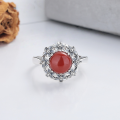 wholesale S925 Silver Retro Fashion Nanhong Agate Flower Fresh and Elegant Palace Style Versatile Adjustable Ring-0-1