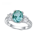 wholesale S925 Sterling Silver Fashionable Light Luxury Synthetic Green Spinel Ring, Exquisite Craftsmanship Pure Silver Setting Delicate Gemstone Ring-0-0