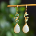 wholesale Gold-plated and silver-inlaid cloisonné cloud pattern Hetian jade droplet earrings for certificate, antique-style jade earrings, cheongsam, and Hanfu-0-0