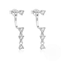wholesale 925 Sterling Silver Double-wire Stone-inlaid C-shaped Back Earrings-Platinum 925 silver