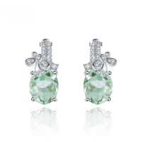 wholesale S925 Silver Light Luxury Natural Gemstone Earrings, Design-Forward Setting with Natural Amethyst and Green Crystal Earrings-Natural Green Amethyst Earrings 925 Silver