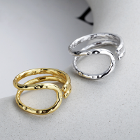 wholesale S925 Sterling Silver Irregular Korean Style Minimalist Geometric Open Ring Ins Stylish Versatile Finger Ring-DJ1066/Gold color Approx. 3.7g &gt; Opening adjustable