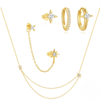 wholesale S925 Sterling Silver Octagram And Cross Pendant Zircon Necklace And Earring Set, Fashionable And Versatile European And American Best-seller-Necklace and earrings set (1 set)  925 silver