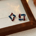 wholesale S925 Sterling Silver Korean Geometric Quadrilateral Drip Enamel Earrings for Women, Light Luxury Fashionable Elegant Earrings-0-5
