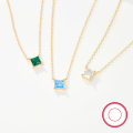 wholesale S925 Sterling Silver Minimalist and Sophisticated Women's Collarbone Necklace with Colored Square Zirconia Pendant, Cross-Border Hot-Sale Jewelry-0-1