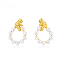 wholesale new stylish cute bear pearl earrings, S925 sterling silver, Korean and Japanese style, niche wholesale jewelry-0-0