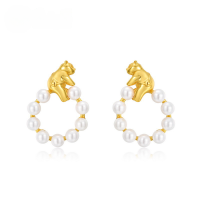 wholesale new stylish cute bear pearl earrings, S925 sterling silver, Korean and Japanese style, niche wholesale jewelry-10K gold + swimming paint  925 silver