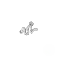 wholesale Sterling Silver S925 Fun Snake Threaded Ear Piercing With Zircons, Trendy Creative Helix Ear Cuff Ins Earrings-Single platinum