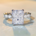 wholesale S925 Sterling Silver Radiant Cut Ring for Women Wholesale High Carbon Diamond Zirconia Ring Cross-Border Live Streaming Wholesale-0-0