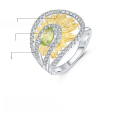 wholesale 925 Silver Designer High-end Natural Peridot Jewelry Set with Sunflower Element Design, Ring and Earrings-0-3