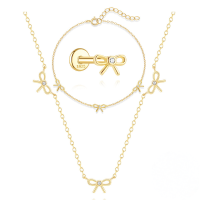 wholesale S925 Sterling Silver Bow-shaped Zircon-accented Ear Cartilage Piercing, Bracelet, And Necklace Jewelry Set-Earrings, Bracelet, Necklace Set 925 Silver