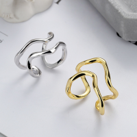 wholesale S925 Sterling Silver Irregular Double-Layer Hollow Open Ring, Ins Trendy Hip-Hop Ring for Women-DJ1084/white gold about 3.43 grams opening adjustable