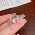 wholesale S925 silver textured butterfly ring for women, fashionable ins sweet and cool style, luxurious high-end sensation, popular openable ring-0-0