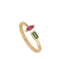 wholesale S925 Sterling Silver Ring With Irregular Colored Zircons, Gold Plated, Adjustable, Minimalist-Gold Adjustable opening