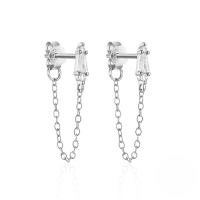 wholesale 925 Sterling Silver Hot-sell Pearl And Zircon Drop Earrings With Chain Tassel-Platinum #3 925 Silver