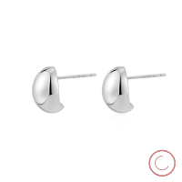 wholesale Metal Material: 999 Silver European and American style silver bean stud earrings, high-end feeling ear accessories, popular on social media, simple and trendy new design, versatile for women-gold