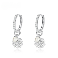 wholesale S925 Sterling Silver Original Design Fashion Snowflake Ear Clips with Pearl, Ins Style Christmas Gift for Wholesale-Thick Silver Platinum>925 Silver