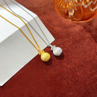 wholesale S925 Sterling Silver Full of Good Fortune and Cheese-Pulling Small Lucky Bag Necklace for Women, Chubby New Chinese Style, Exquisite and Elegant Sweater Chain-[Silver] Lucky Bag Inlaid Necklace >TL014946 Sterling Silver