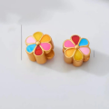 wholesale Metal material, permanent gold-plated DIY bead accessories, peach blossom luck charm, golden cute hand-woven enamel ornaments with holes, anti-drop-0-9