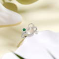 wholesale S925 Sterling Silver Natural Chalcedony Gourd Ring for Women, Chinese Style New Chinese Elegant Retro "Fu Lu Quan" Finger Ring-0-1