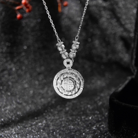 wholesale S925 Sterling Silver Lucky Coin Fu Character Necklace for Women, Chinese Style Retro Luxury Choker Chain Gift-Lucky Bead Coin Necklace/Approx. 4.6g&gt;TL014972 Sterling Silver