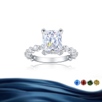 wholesale S925 Sterling Silver Europe & America New Ring Jewelry, Minimalist High-End Personalized Ice Cube Rectangle Moissanite Ring-4 carat Moissanite Radiant (White)  US 10