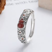 wholesale S925 silver retro antique southern red agate small gourd hollow-carved trendy open-ended ring-YFJ1137/polished about 2.3g>Opening adjustable