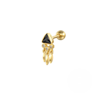 wholesale S925 Sterling Silver Mini Triangle Tassel Zircon Spiral Cartilage Stud Earrings, Creative And Versatile-Single gold-black diamond