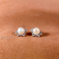 wholesale S925 Sterling Silver Fresh and Sweet Freshwater Pearl Drop Zircon Earrings for Women, Elegant and Minimalist High-End Earrings-0-2
