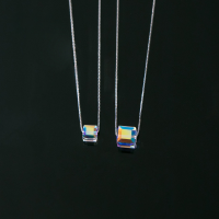 wholesale S925 Sterling Silver Narran Aurora Sugar Cube Necklace with Swarovski Crystal Magic Cube Iridescent Collarbone Chain Necklace D7649-S925 Silver Necklace Small 6MM 925 Silver