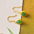 wholesale Gold-plated 925 silver inlaid with cabochon Hetian jade earrings, comes with certificate, Hanfu vintage-style jade ear accessories-0-6