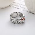 wholesale S925 Sterling Silver Retro Ethnic Coin Pattern Heart Sutra Six-Character Mantra Auspicious Elephant Inlaid with Southern Red Agate Ring-0-2