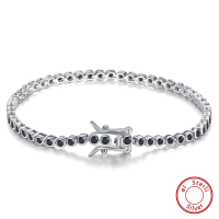 wholesale S925 Sterling Silver Tennis Chain Bracelet with Black Zircon, Hip Hop Round, Factory Direct Wholesale-2.0mm round black zirconium, length: 16.5cm, weight: 5.91g 925 silver