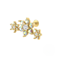 wholesale S925 Sterling Silver Three-flower Opal Threaded Flat Head Ear Stud With Zircon Accents-Single gold-style 1