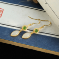 wholesale Gold-plated 925 silver with certificate Hetian jade earrings, antique design jasper marquise stone ear drops for women-0-2