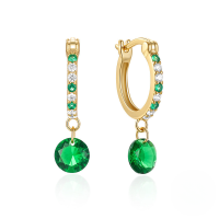 wholesale S925 Sterling Silver Super Sparkling Zircon Emerald Gemstone Hoop Earrings-Gold 925 silver