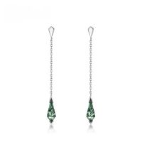 wholesale S925 sterling silver gold-plated, fashion minimalist geometric moss long earrings for women, ethereal and fairy-style, cross-border hot purchase-Thick Silver Platinum 925 Silver