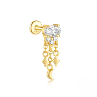 wholesale S925 Sterling Silver Geometric Pearl Earring With Opal, Inlaid Zircons, Flat Head Threaded Piercing For Ear Cartilage-Single gold #5