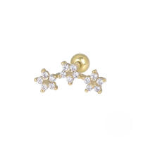 wholesale S925 Sterling Silver Three Five-pointed Stars Snowflake Threaded Ear Stud, Cold Style Women's Ear Cartilage Stud-Single gold