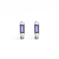 wholesale S925 Sterling Silver Ins Square Zircon Ear Clasp With Single Creative Stud, Popular In Europe And America-Platinum-Purple Diamond