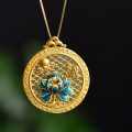 wholesale 925 Silver with Certificate Cold Enamel Lotus Jade Pendant for Women, New Chinese Style Inlaid with Hetian Jade Round Plaque-0-0