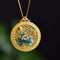 wholesale 925 Silver with Certificate Cold Enamel Lotus Jade Pendant for Women, New Chinese Style Inlaid with Hetian Jade Round Plaque-Silver Hetian Jade Round Pendant (without chain)  925 Silver