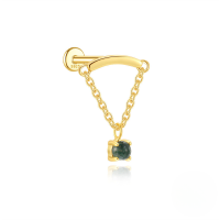 wholesale S925 Sterling Silver Natural Moss Agate Inlaid Zircon Fringe Flat Threaded Ear Cartilage Stud, Popular In Europe And America-Single gold #9 (1.2*6mm)